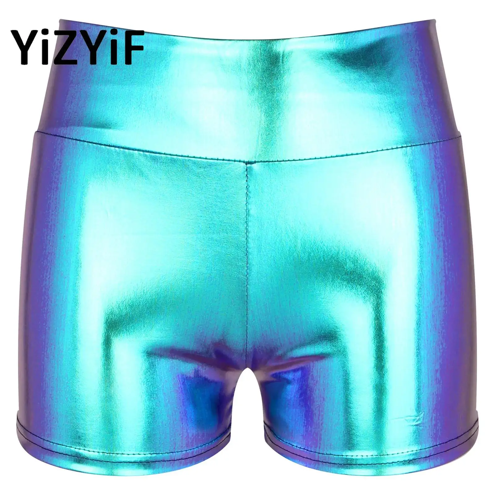 

Metallic Rave Booty Dance Shorts Womens Shiny Stretchy Hot Shorts Pole Dance High Waist Nightclub Party Mini Shorts Bottoms