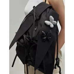 Mochila coreana con cordón y Orejas de conejo para mujer, bolso informal de gran capacidad, de Color sólido, de viaje