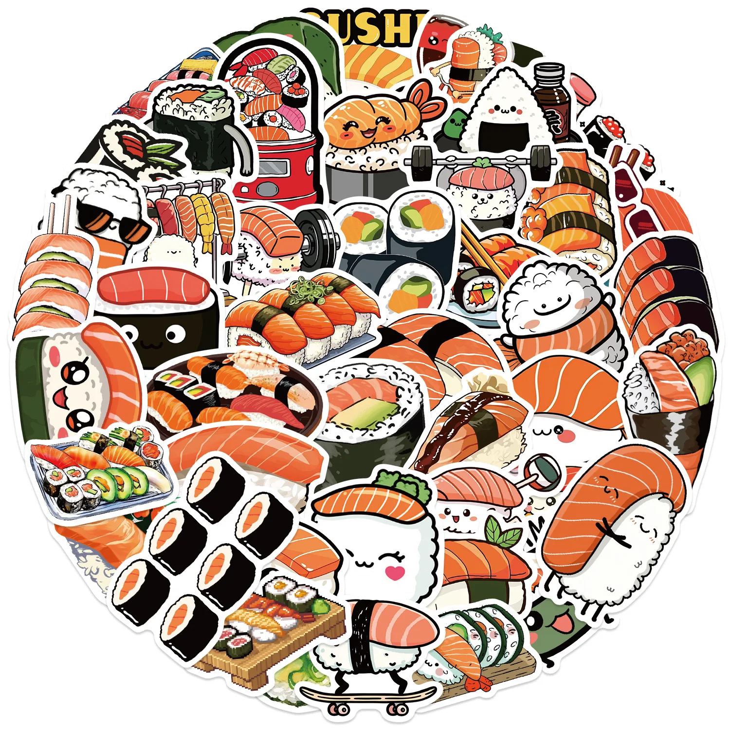 

10/50pcs Kawaii Cute Japanese Sushi Decorative Stickers Aesthetic DIY Kids Toy Phone Fridge Laptop Bottles Scrapbooking Sticker