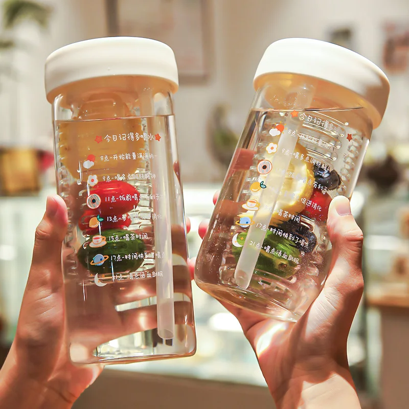 

Cute Glass Water Cup with St Portable Coffee Milk Double Sided Drinking Cup Ins Sle Canion Cup GIANXI Heat Resistant