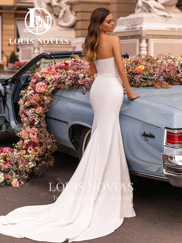 LOUIS NOVIAS Mermaid Wedding Dress With Jacket SElegant traples Backless Romantic Satin Wedding Gown Backless Vestidos De Novia