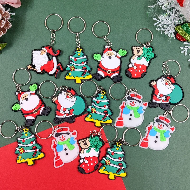 100pcs Christmas Keychain Party Favor for Kids Santa Claus Snowman Mini Cute Keyring for Classroom Prizes Christmas Gift