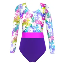 Bañador de una pieza para niña, traje de baño de manga larga con estampado colorido, ropa de playa para vacaciones de verano