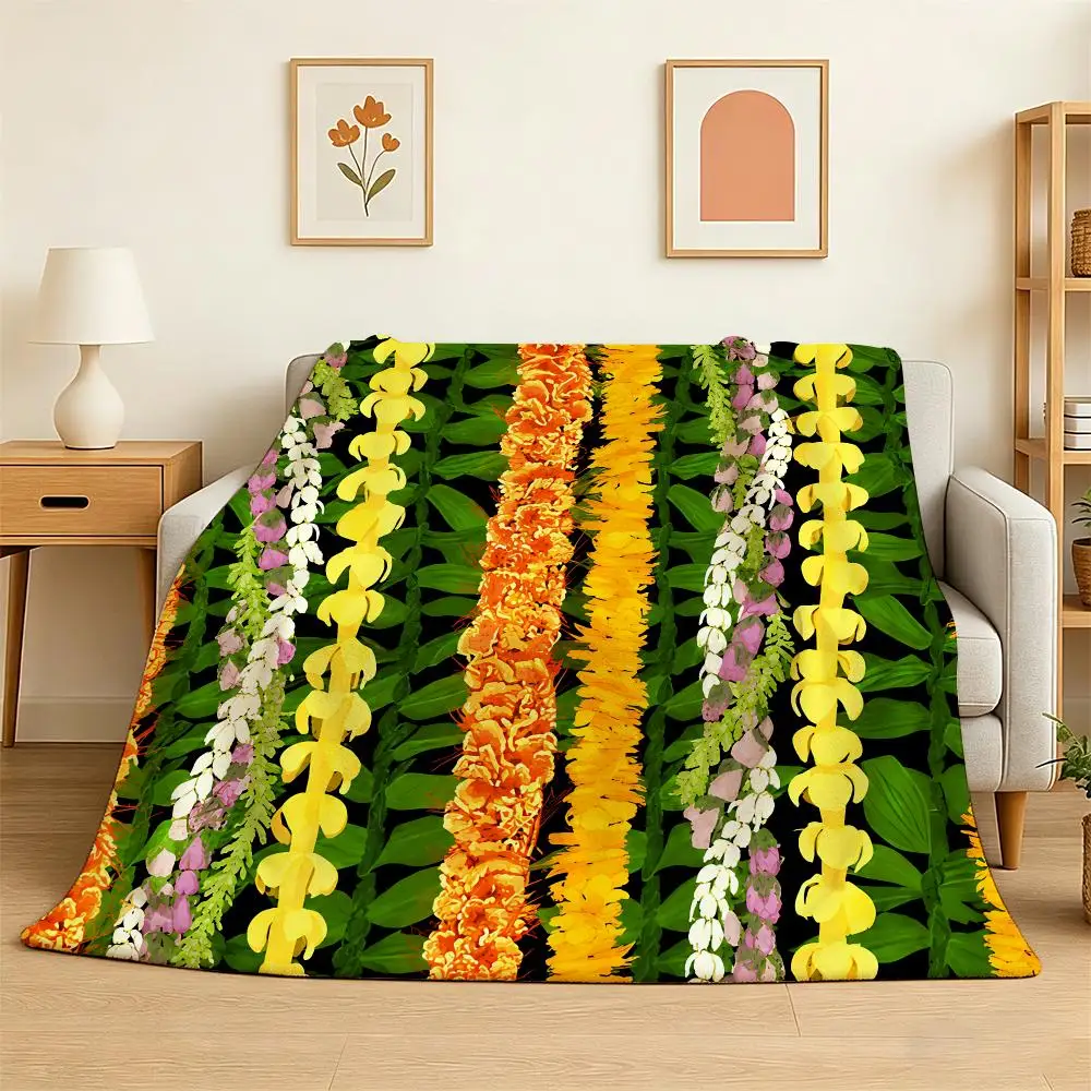 Vertical Floral Garland Set Throw 240g Flannel Blanket Lightweight Soft Skin-friendly Summer Thin Throw Blanket