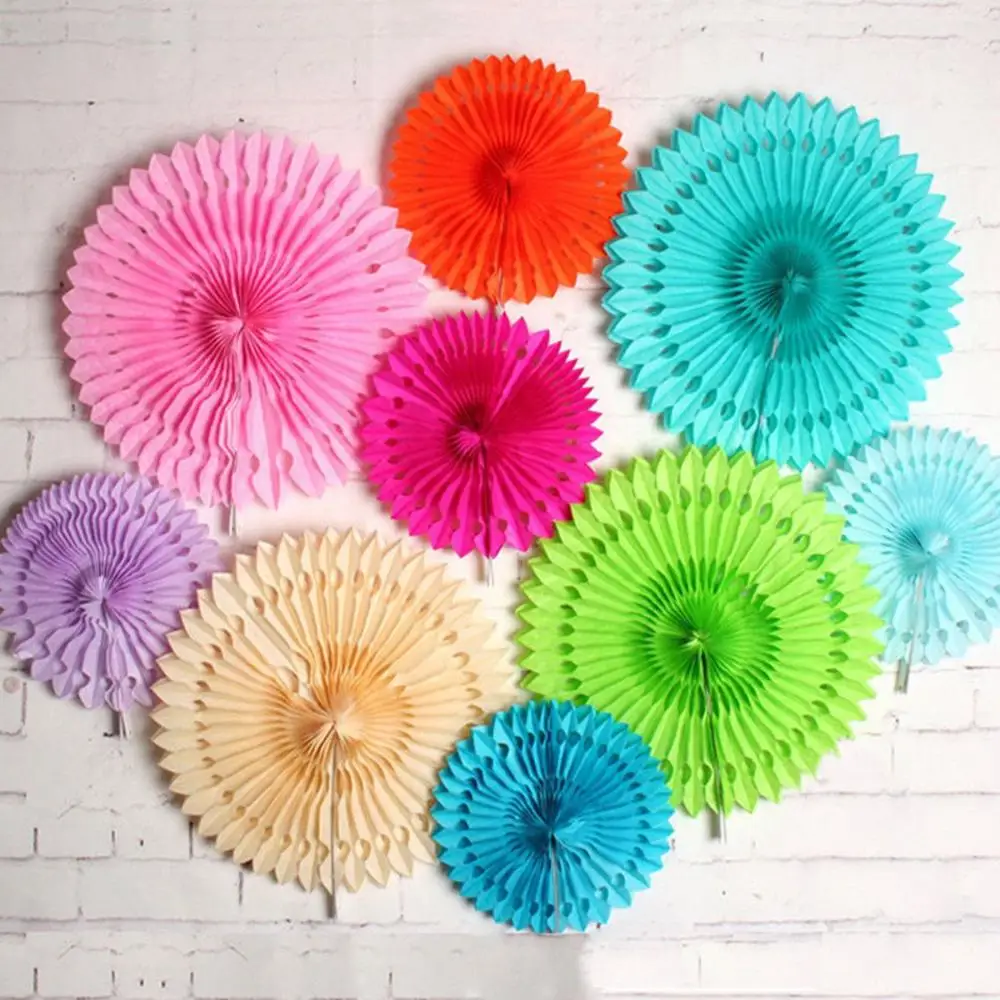 Backdrops Decoration Party Round Birthday Paper Fans Tissue Flower Paper Cut-Out Honeycomb Pinwheels