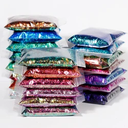 50g/bag Hexagon Chameleon Nail Glitter Sequins Make up Flakes Rainbow Pigment Chunky Dazzling Holographic Glitter Decoration