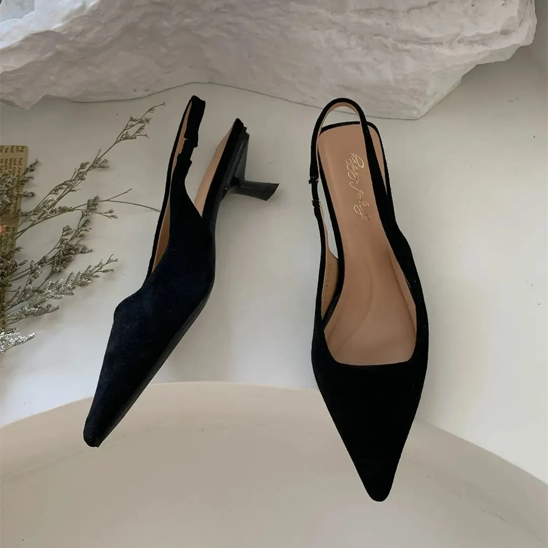 Bailamos Women Sandals Pointed Toe Elegant Low-heel Shoes Summer Fashion Slingback Woman Mules Shoes Pumps Dress Shoes