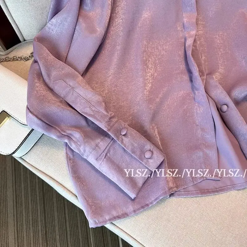 French High-end Purple Long Sleeved Shirt Women\'s New Style Temperament Top Western-style Drape Shirt