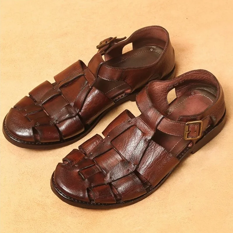 Men's Closed-toe Sandals New Business Casual Leather Shoes High-end Genuine Leather Handmade Buckle Sandals Men Summer Shoes