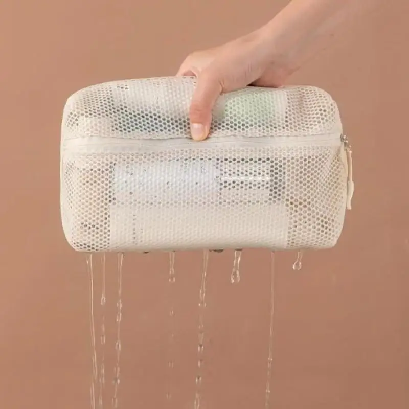 Leichte, strapazierfähige Kosmetiktasche aus Mesh mit sicherem Reißverschluss und durchsichtigem Design für Reisen, tägliche Hautpflege und Aufbewahrung von Toilettenartikeln – Detail 10
