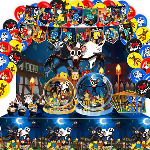 ROBLOX 99 Nights In The Forest Birthday Party Decor Tableware Plate Bag Balloon Cake Topper Backdrop Game Kids Party Supplie Set