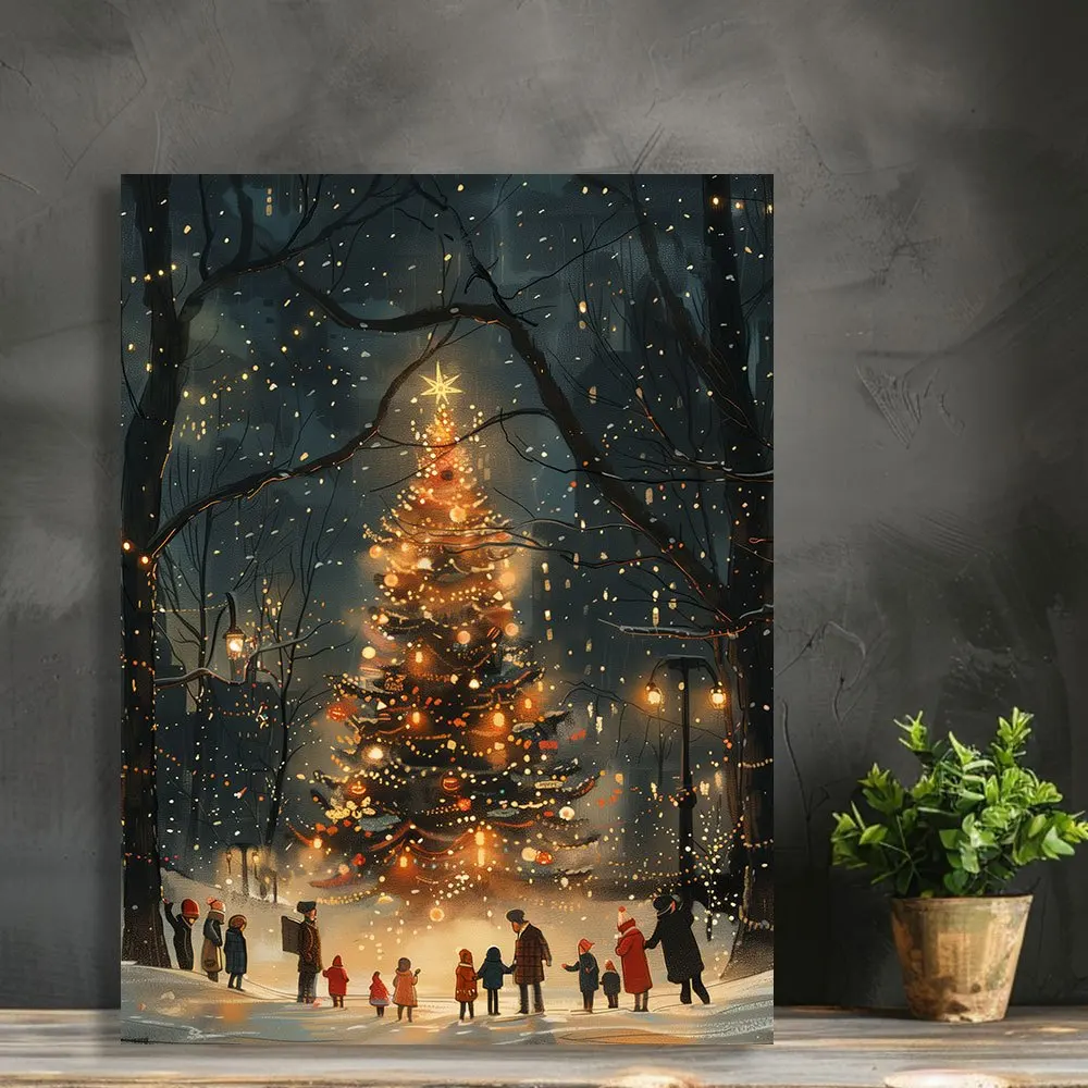 Peinture sur toile d'arbre de Noël New York, décoration murale de salon et de chambre à coucher, encadrée, décoration de la maison moderne, 12x16 po, 1PC