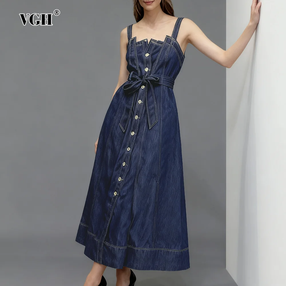 

VGH дизайнерские утягивающие однотонные джинсовые платья для женщин с квадратным воротником без рукавов и высокой талией летнее повседневное платье женская мода новинка