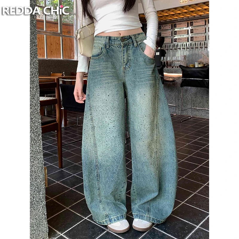 

Джинсы REDDACHiC Sparkly Patchwork Barrel для женщин, повседневные, с эффектом потертости, свободного кроя, винтажные, в стиле стритвир