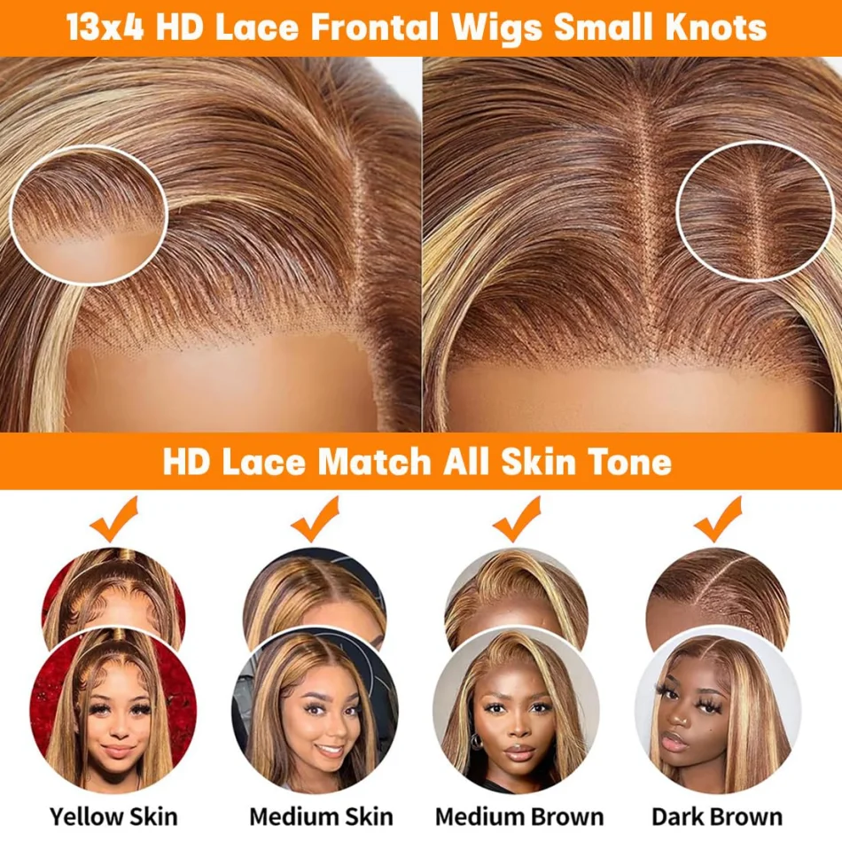 Highlight Wig Human Hair 13X6 Hd Lace Frontal Wig 427 Straight Human Hair Wigs 30 38 Inch Pre Plucked Brazilian Wigs 250 Density image 6