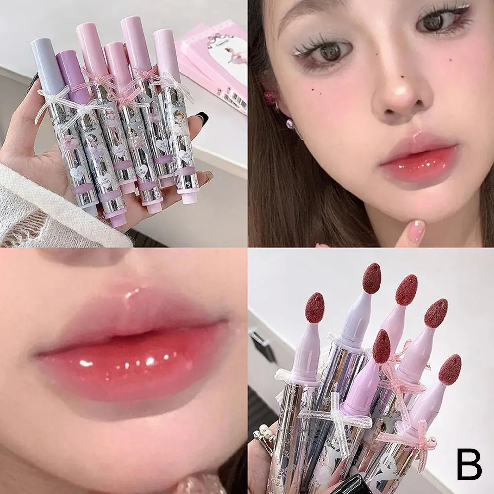 Ballet Girls Mirror Crystal Lip Gloss Makeup Set Water Lip Head Tint Jelly Waterproof Sponge Film Glass Glaze Forming Lip K G8D9