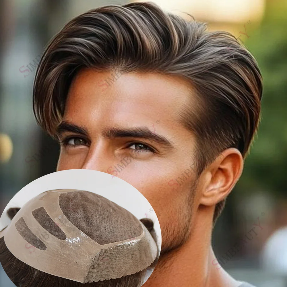 الرماد شقراء براون دائم الأوروبي 100% نظام استبدال الشعر البشري وحدات NPU بوند الرجال الشعر المستعار غرامة أحادية بولي PU الشعر الرمادي الاصطناعي