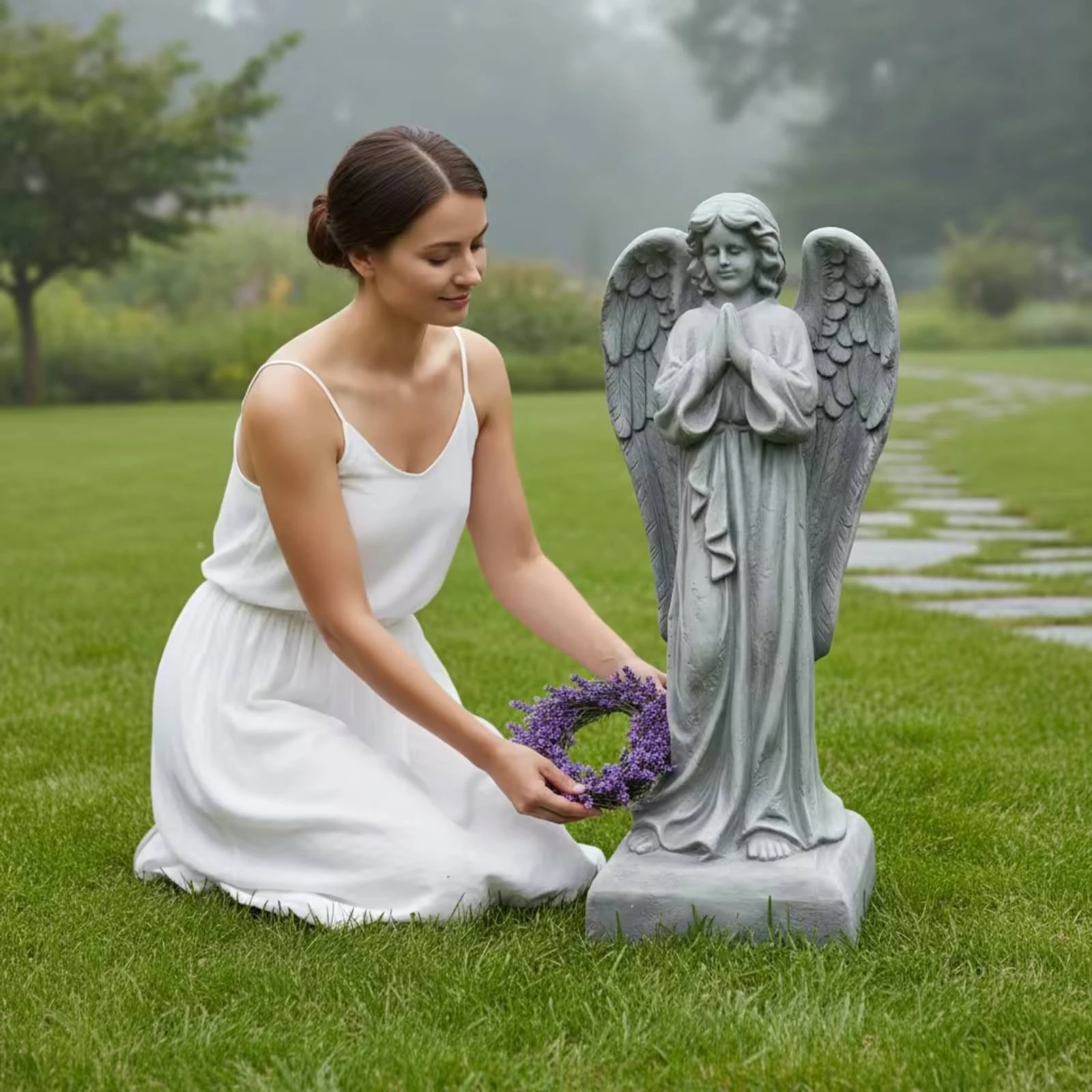 Praying Angel Statue Standing Angel Garden Statue Decoration Timeless Ornament Weathered for Homeowners, Courtyard, Patio