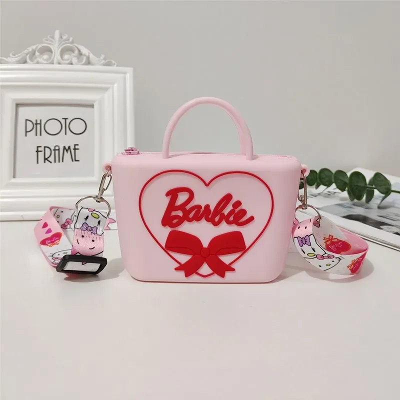 Kawaii Handbag Barbie Pink Letter Square Coin Purse Silicon Shoulder Bag Crossbody Love Shape Women Accessories for Girls Gift