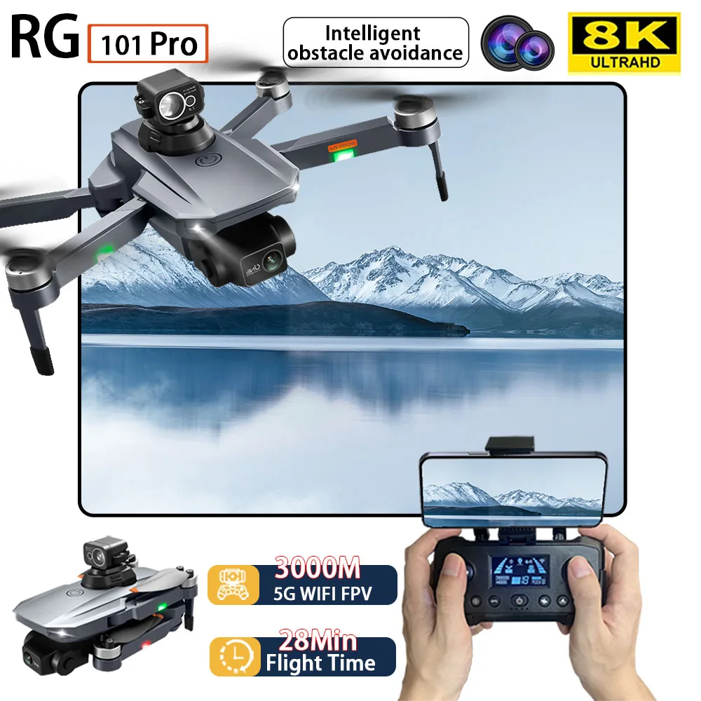 

RG101 8K Dual Camera GPS Mini Drone 2-Axis Gimbal Obstacle Avoidance RC Quadcopter Optical Stream EIS Wind Resistant Dron kid to