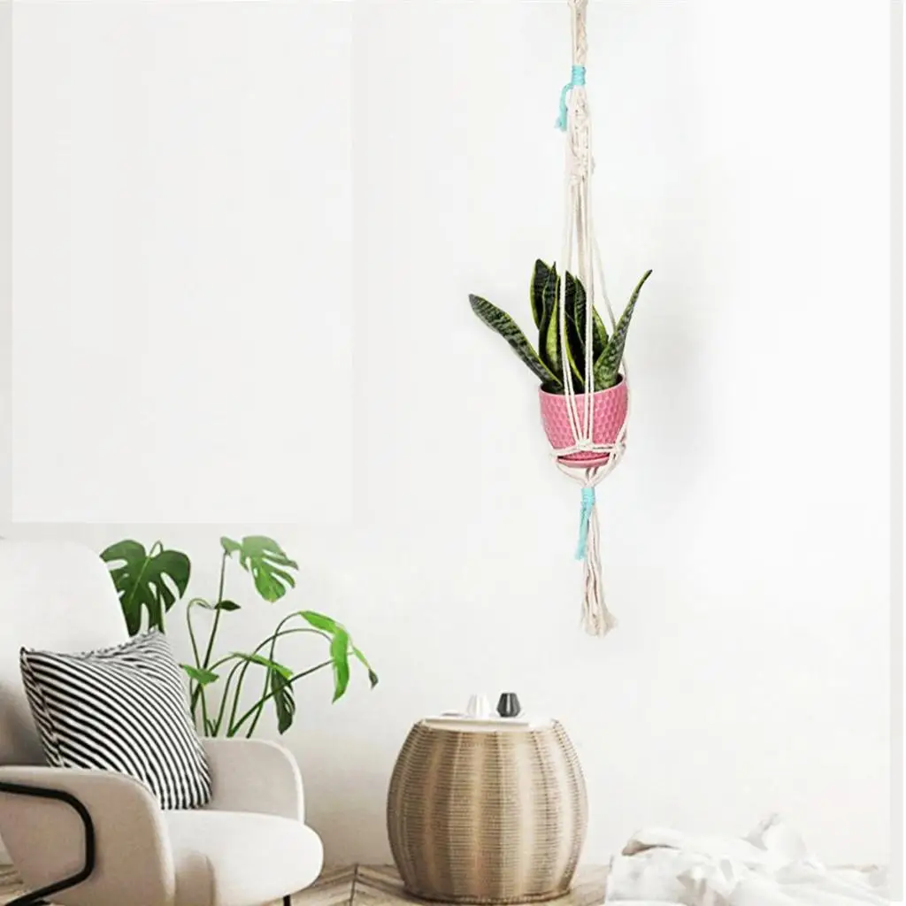 Braided Rope Plant Hanger Garden Planter Flower Pot Holder Hanging Basket Container 65cm