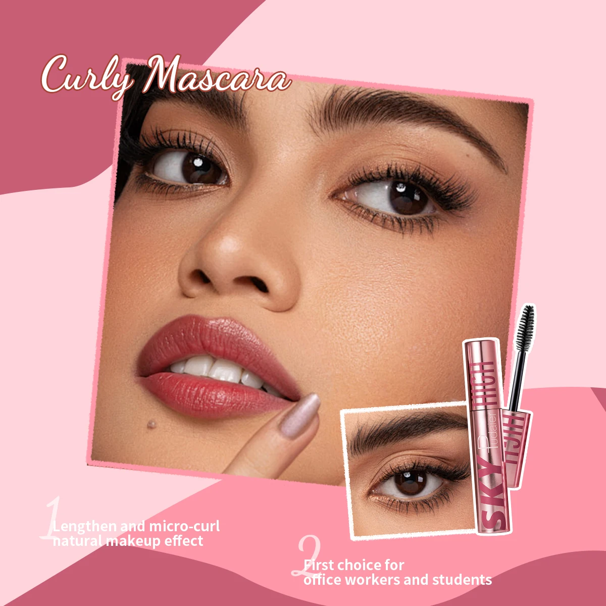 1pc Anti-sweat mascara, slender, curly and thick, long-lasting waterproof without clumping, enlarging eyes