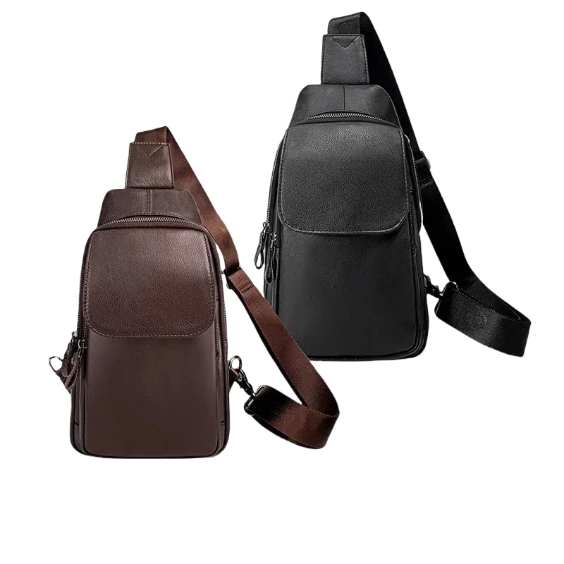 Men's leather all-in-one travel crossbody bag Multi-functional head layer cowhide chest bag