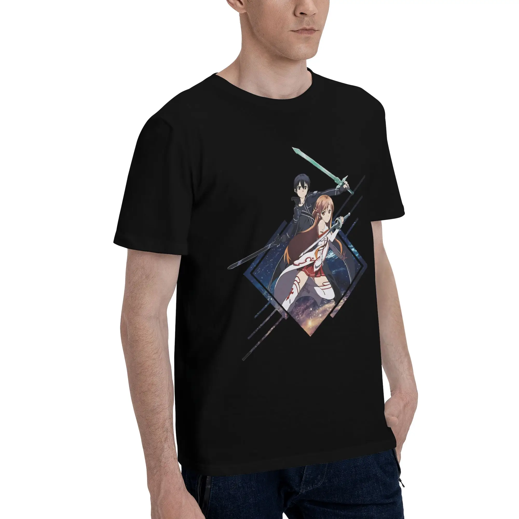 Kirito Asuna  Funny 100% Cotton T-Shirt Bandai SAO Tops Tees For Men