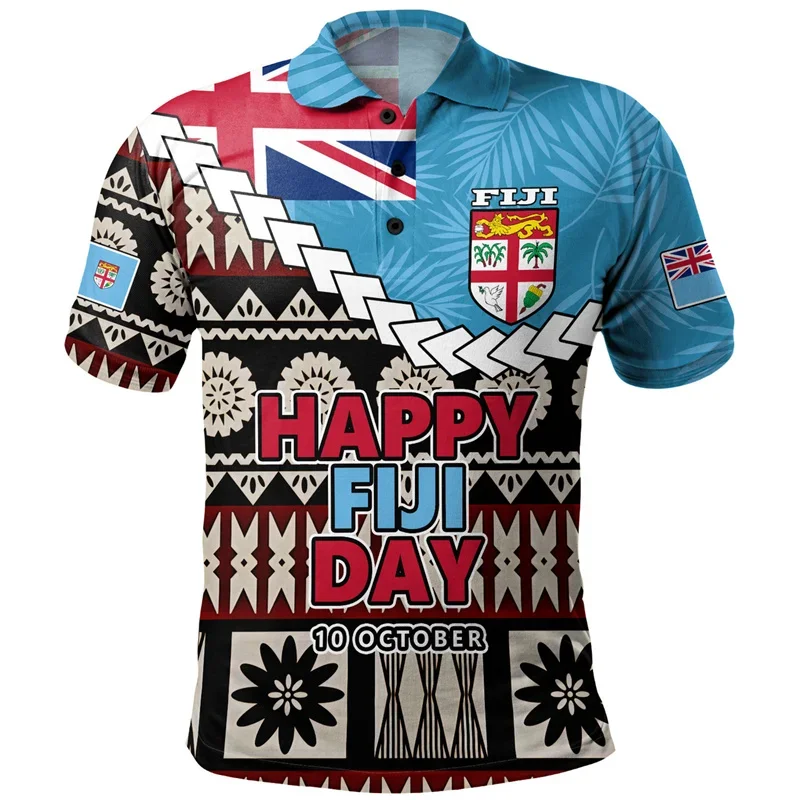 Summer Vintage 3D Printed FijiRugby Flying Fijians Polo Shirt For Men Happy Fiji Day Graphic Polo Shirts Fashion Cool Tops Polo