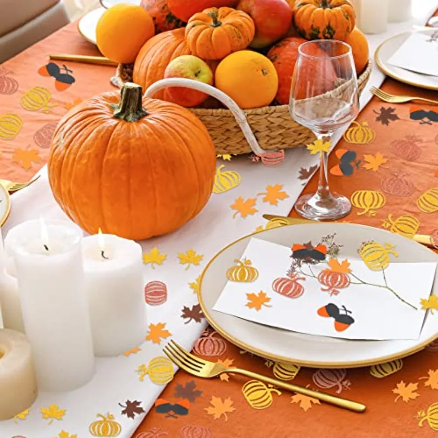 300 قطعة النثار اليقطين الصغير الذهب بريق سقوط الجدول النثار الجوزة مابل ليف للطفل دش الخريف الحصاد الشكر H #5