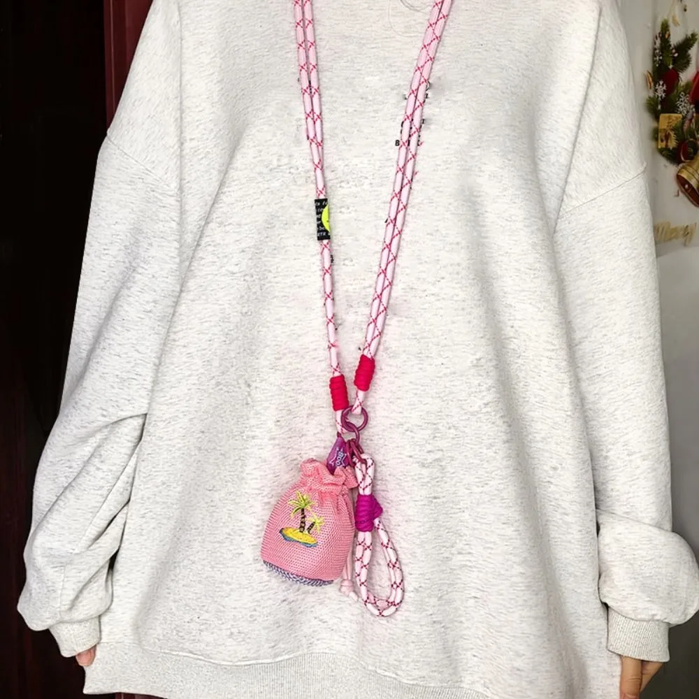 

Mesh Pouch Crossbody Headphone Bag Dopamine Neck Hanging Lanyard Lipstick Bag Mini Multifunctional Small Coin Purse Girls