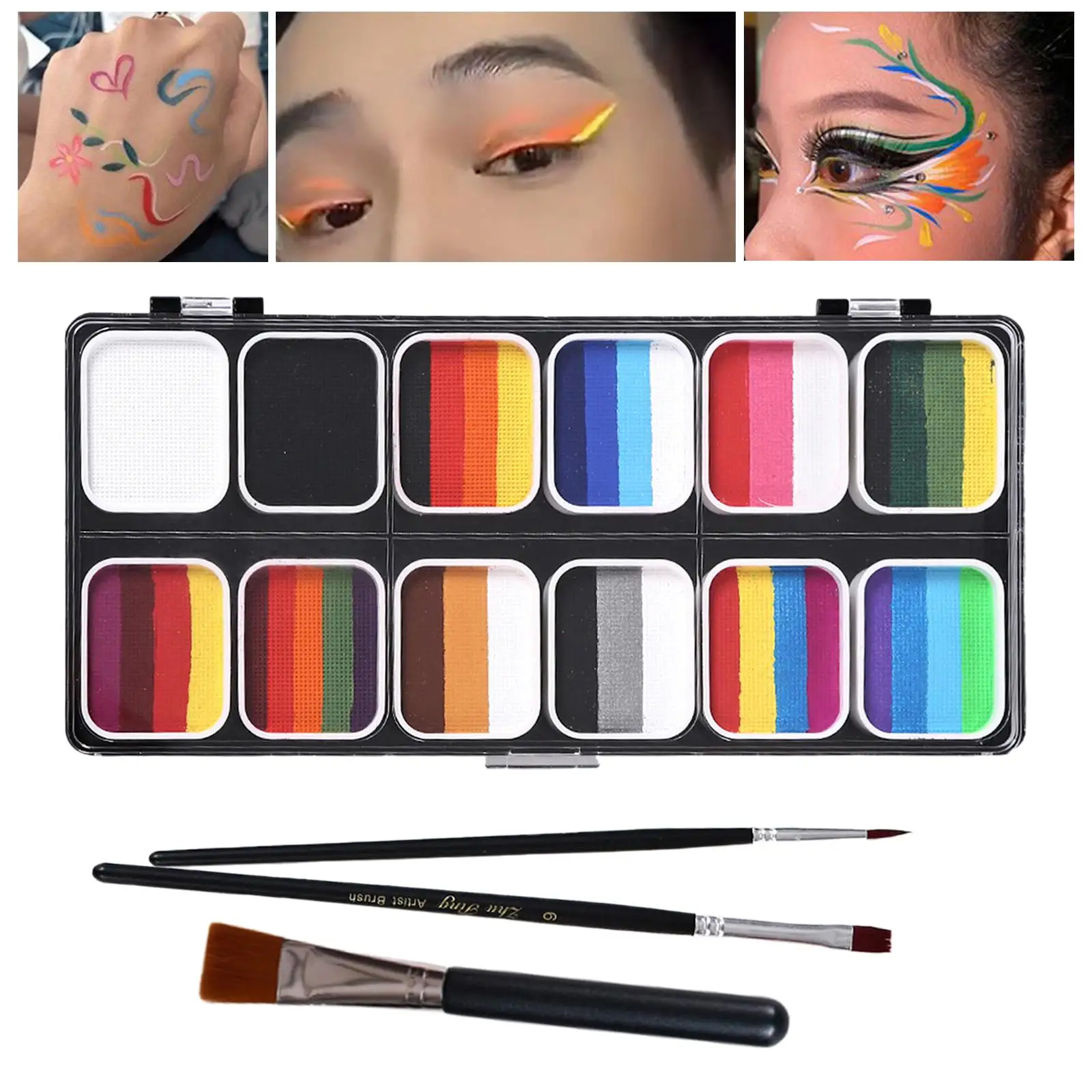 

Face Body Paint Set Palette Photo Prop with 3 Brushes Face Paint Pigment Face