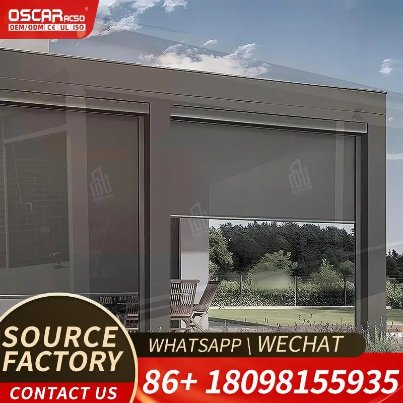 Outdoor Motorized Zip Track Roller Blinds for Blackout and Privacy in Backyard Patio Garden Rolling Blind