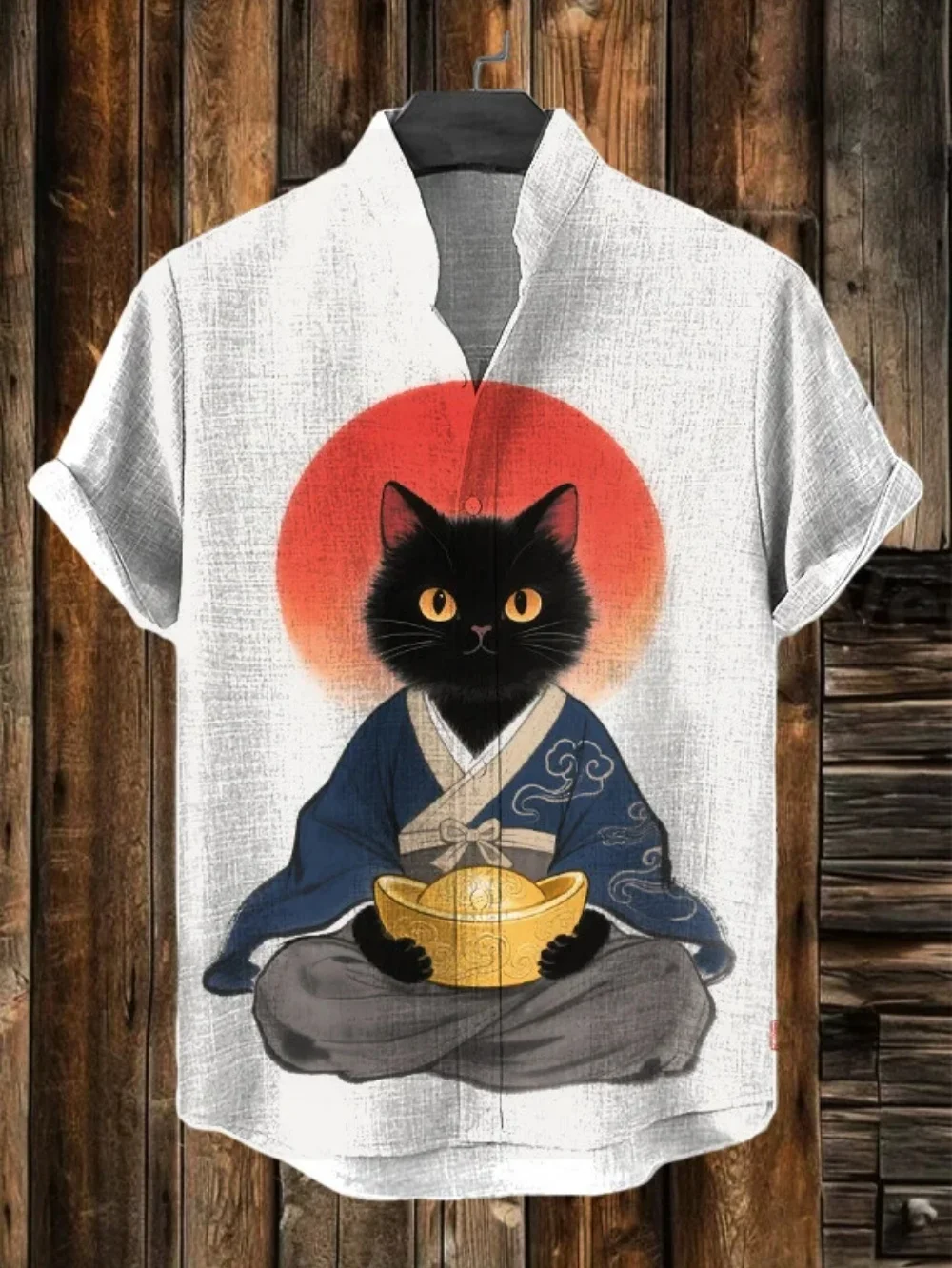 

Men's Stand up Collar Short Sleeve Shirt Summer 3D Printed Button down Linen Hawaiian Fashionable plus Size Social Shirt