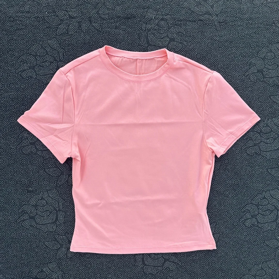 Sexy Solid color women\'s tight yoga short-sleeved T-shirt soft breathable belly button exposed fitness top Abdominal Slimming