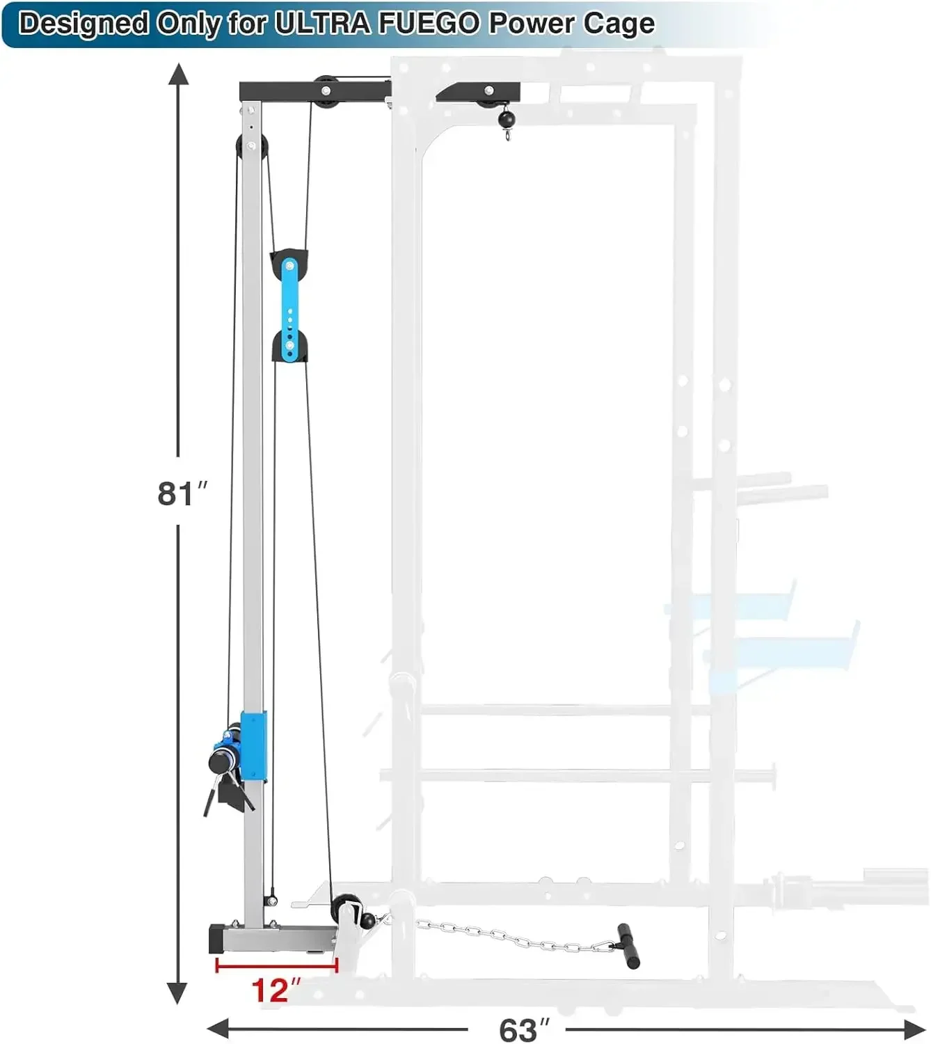 LAT Pull Down Attachment for Power Cage, Multi-Functional Power Rack Optional Cable Pulley System for Home Gym, Addition for Pow