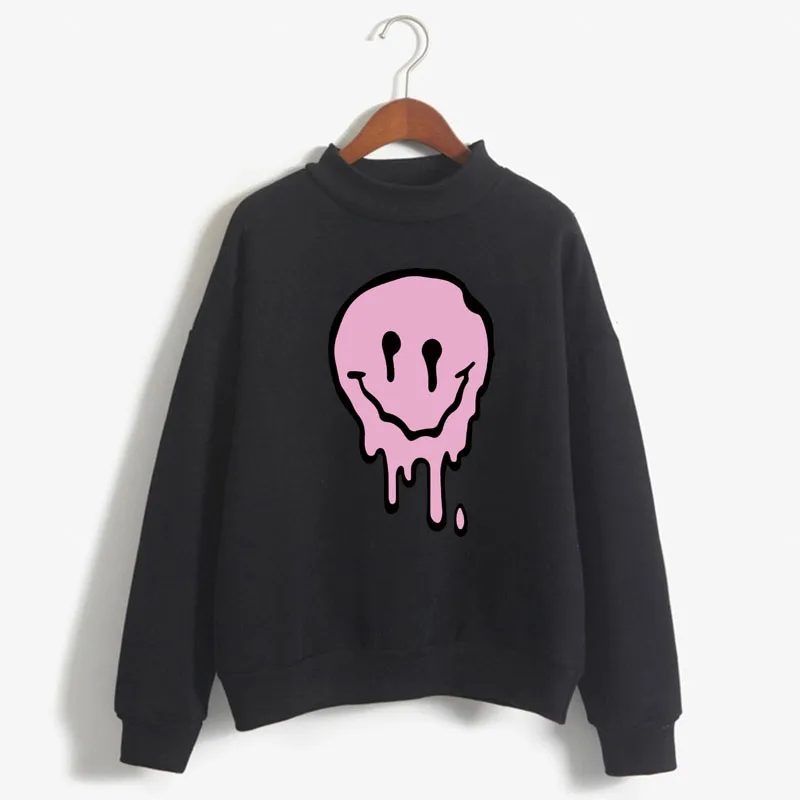 Sudadera con estampado de sonrisa gótica de Anime japonés para mujer, Jersey de punto con cuello redondo, ropa holgada de Color caramelo para chica