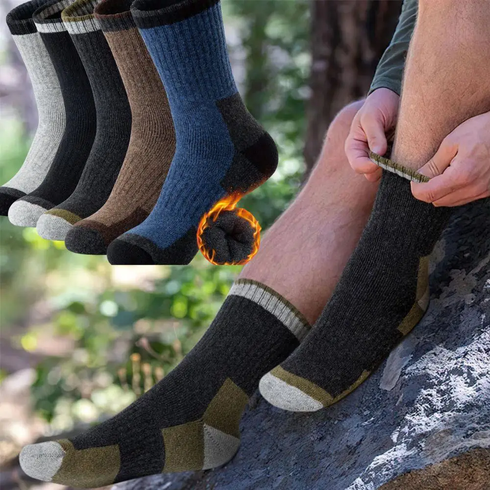 

1 пара зимних теплых толстых носков с полотенцесушителем, мужские зимние шерстяные носки большого размера, мужские и женские термодышащие прочные спортивные носки