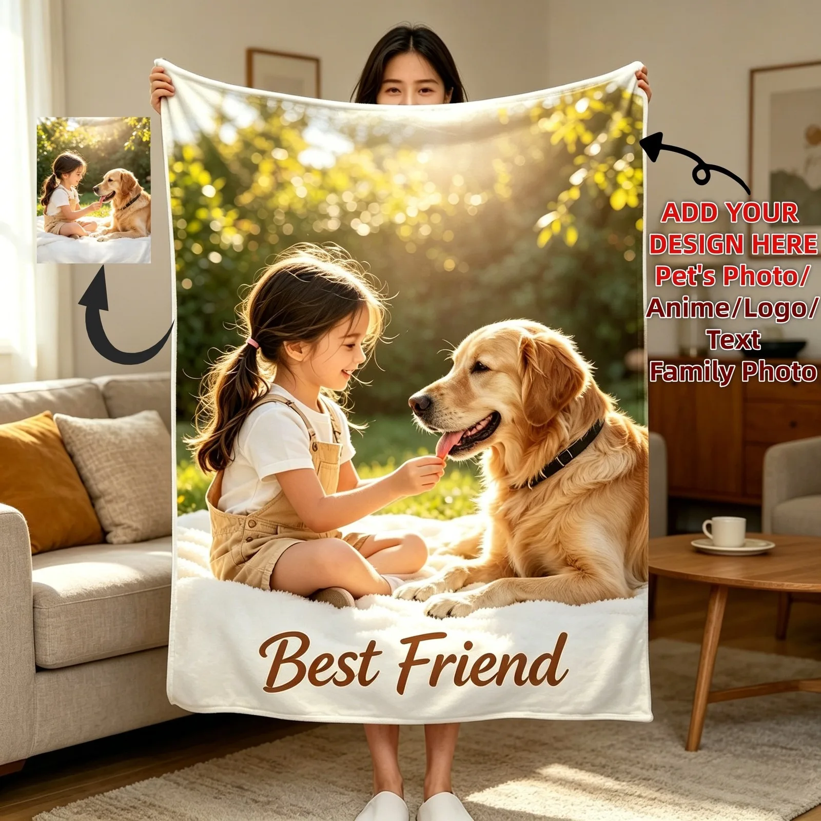 

Custom Blanket with Photo Text Father Mother Christmas Day Gift for Home Decor