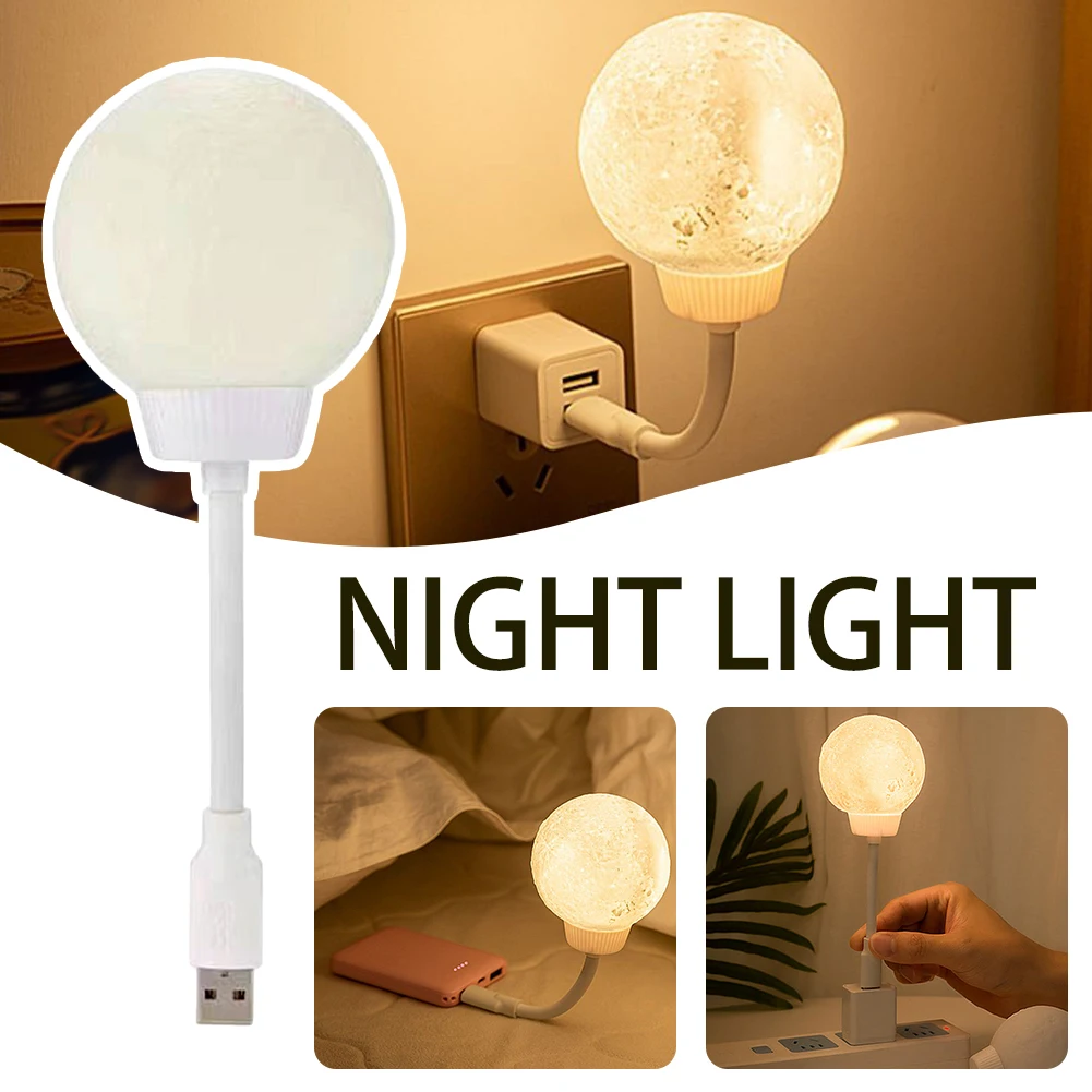 Lâmpada economizadora de energia USB, em forma de lua, controlada por voz, luz noturna, 3 modos de iluminação, rotativo, casa, quarto, novo