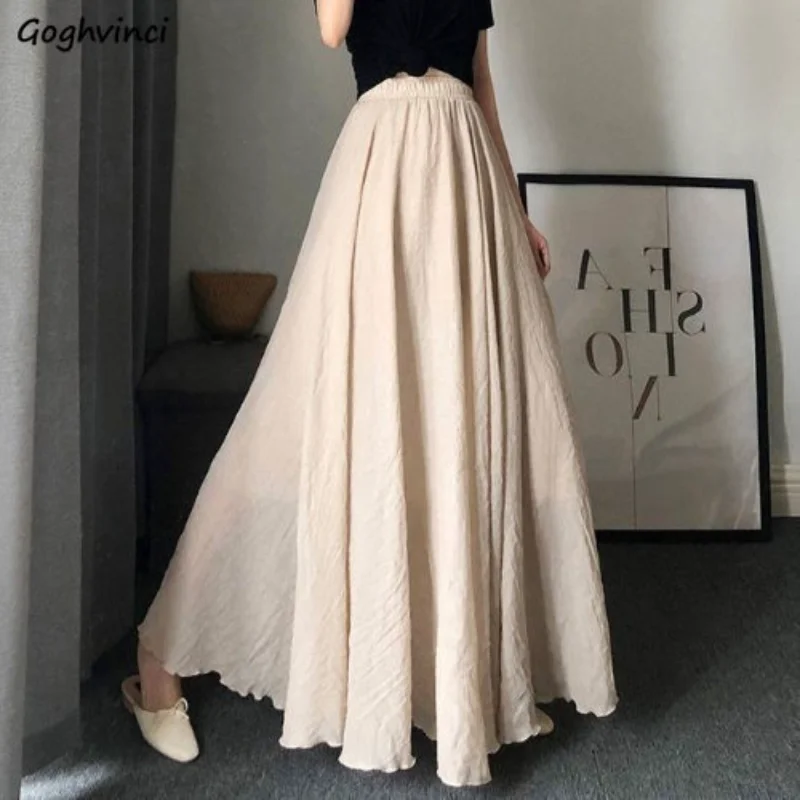 

Skirts Women Spring Daily All-math Leisure Elegant Tender Solid Simple Summer Retro Trendy High Waist Kporean Style Folds Ladies