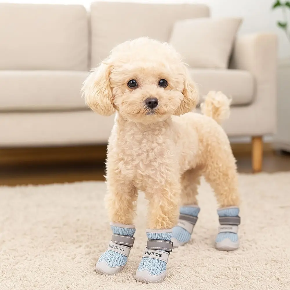 

Adjustable Dog Mesh Shoes Rubber Sole Breathable Puppy Paws Protectors Wear Resistant High-Top Dog Foot Covers Hot Days