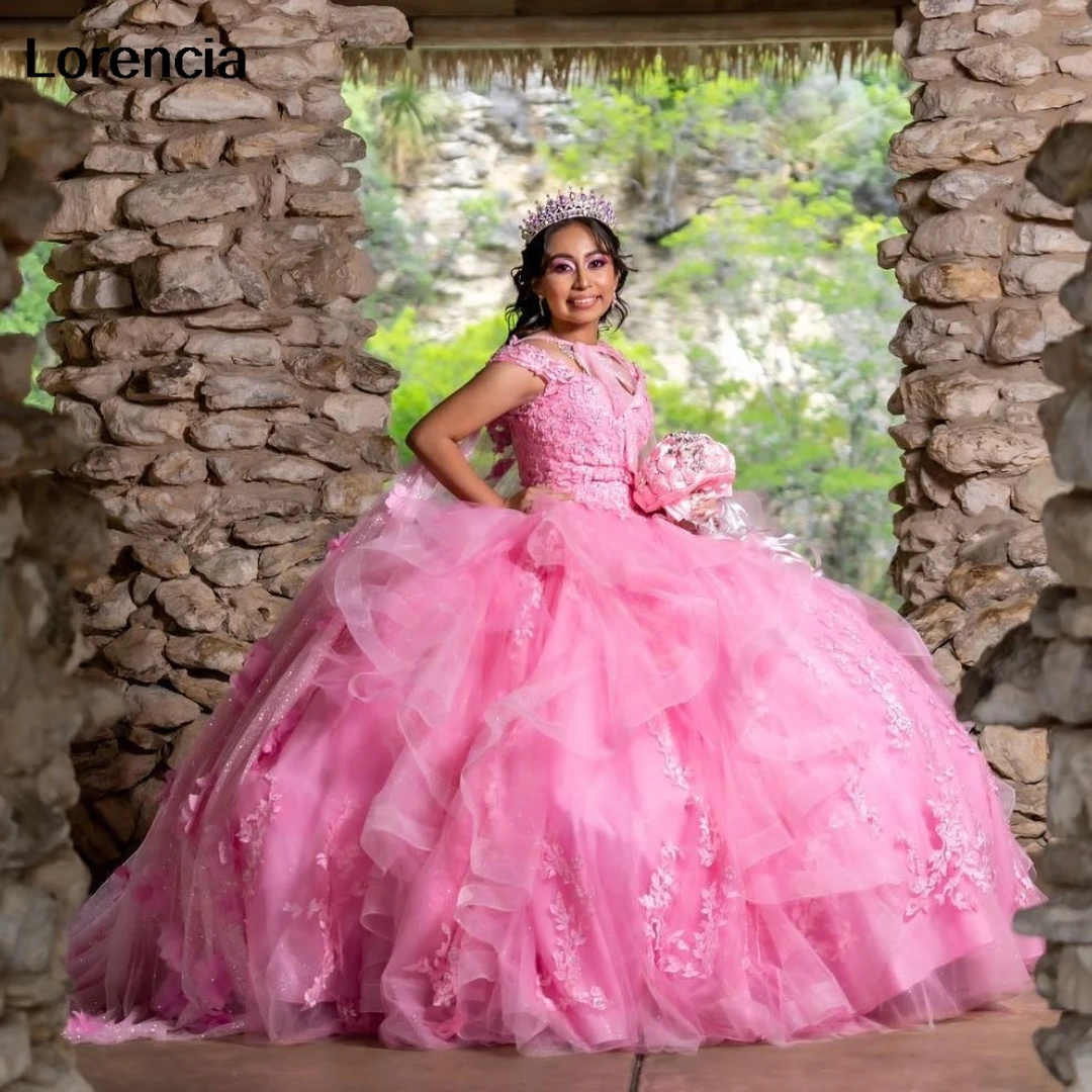 Robe de Quinceanera rose mexicaine personnalisée, robe de Rh, dentelle appliquée, perles, volants, corset, Sweet 16, robe éducative, 15 ans, YQD860