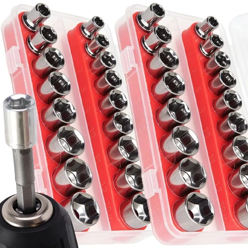 

5mm-13mm Hexagonal Socket Wrenches Sleeve Nozzles Nut Hand Tools Chrome Vanadium Alloy Steel Driver Screwdriver Bits Set