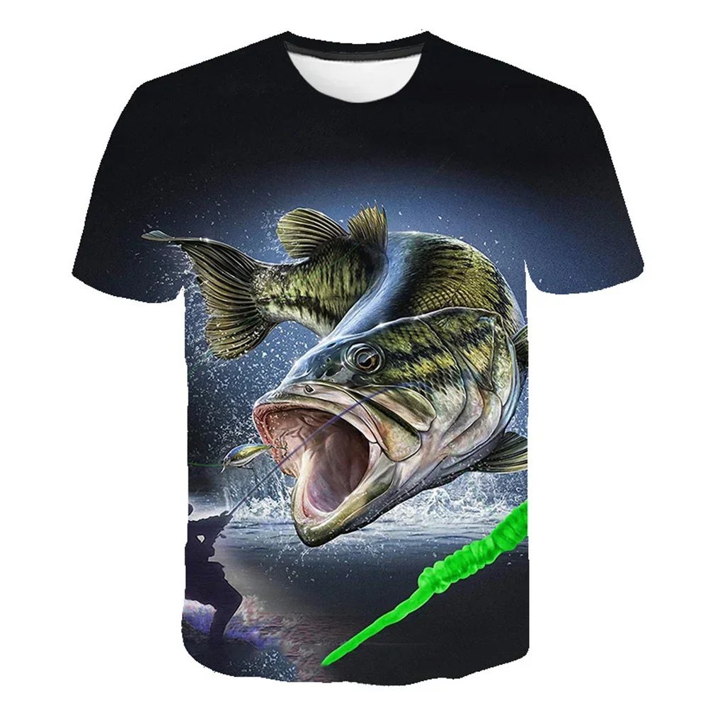 Moda Estiva Go Fishing Picture T-shirt Da Uomo Casual Stampa 3D T-shirt Hip Hop Personalita Girocollo Manica Corta Top