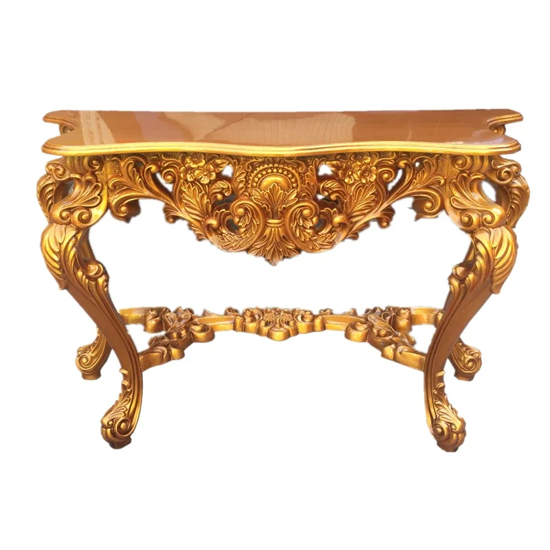 

European Style Hallway Antique Golden Wedding Wedding Props Hallway Table Decorative Carved Photo Studio Background Table Decora