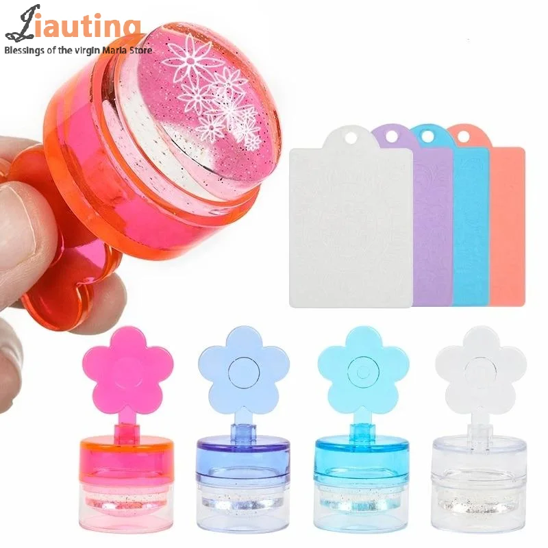 1 set bloemvorm nagel stamper doorzichtige siliconen kop manicure schraper overdracht sjablonen afdrukken kits nail art stempelplaten