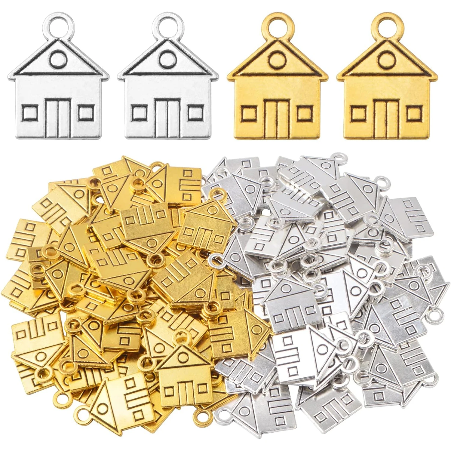 

100 шт. подвесок в форме домика, винтажные, из сплава, маленькие двусторонние подвески-домики для изготовления ожерелий, браслетов и ювелирных изделий своими руками