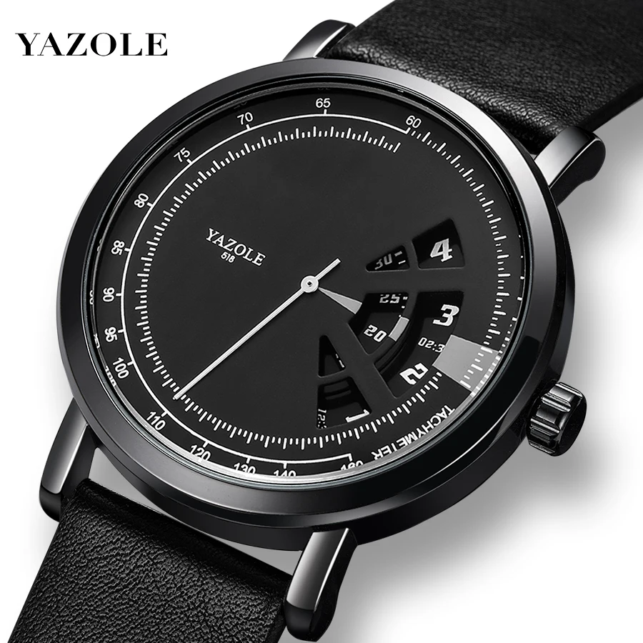 YAZOLE Fashion Men Watch Simple Casual Quartz Wristwatches PU Strap Turntable Design Male Clock Student Watches Waterproof