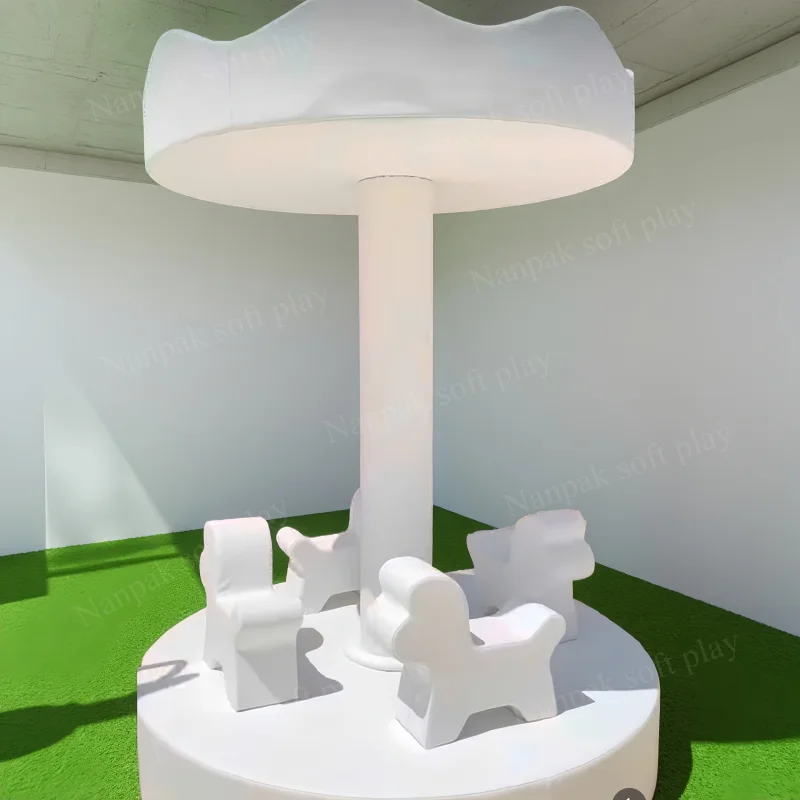 Classic White Grey Indoor Playground Equipment Kid Sensory Spin Safe Speed Soft Play Carousel for Nursery Cafe School Party Hire